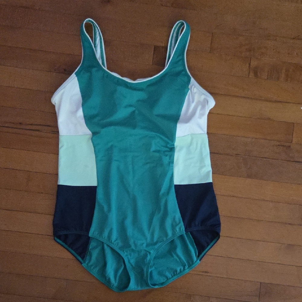 Lands' End Teal and Navy One Piece Swimsuit - Picture 1 of 3